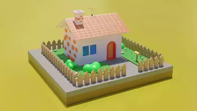 Low Poly Cartoon House Low-poly 3D model