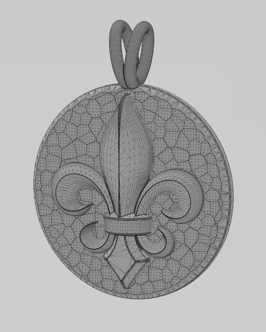 Lys flower hammered texture coin pendant and charm 3D print model_10