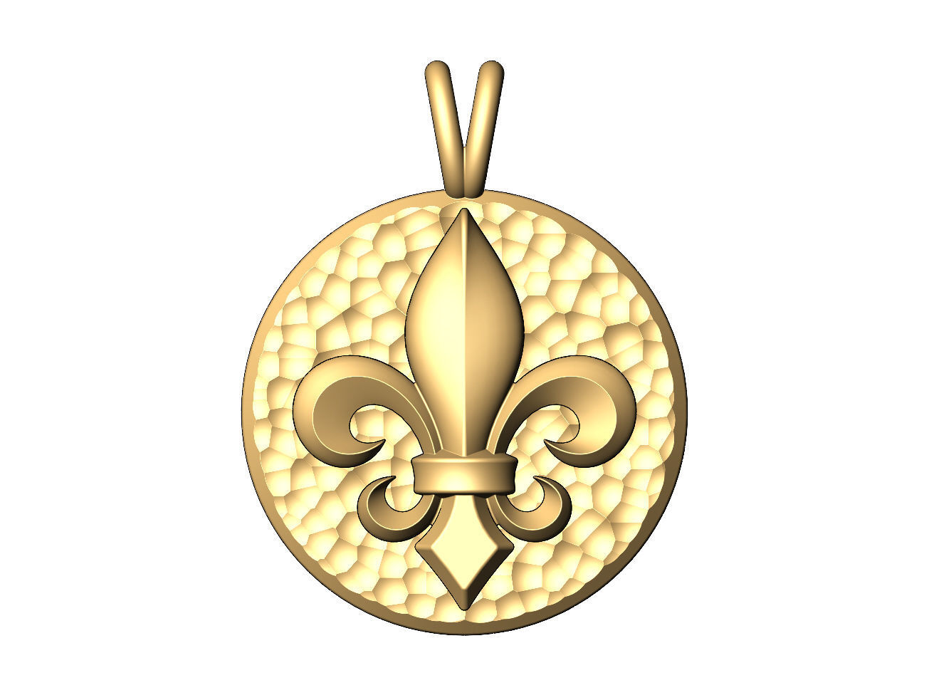 Lys flower hammered texture coin pendant and charm 3D print model_15