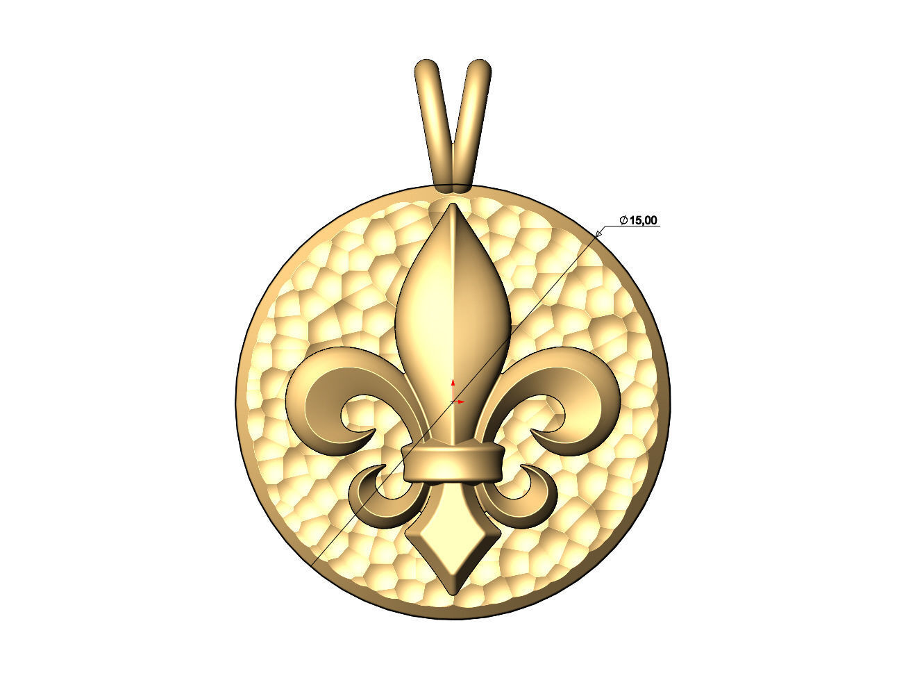 Lys flower hammered texture coin pendant and charm 3D print model_4