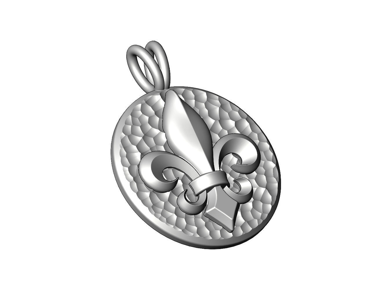 Lys flower hammered texture coin pendant and charm 3D print model_8
