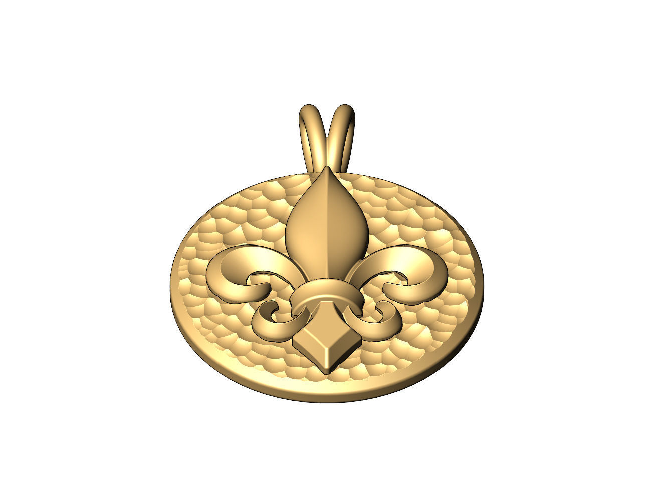 Lys flower hammered texture coin pendant and charm 3D print model_2