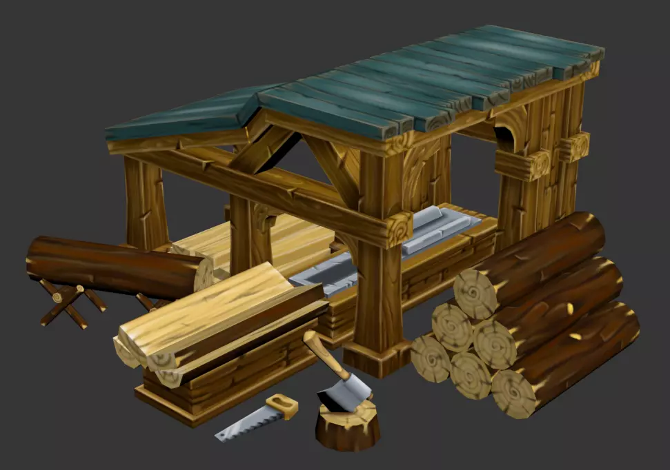 Lumber mill Low-poly 3D model_0