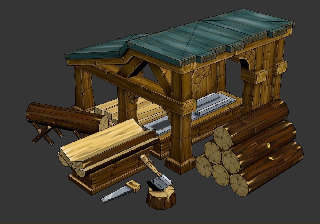 Lumber mill Low-poly 3D model_1