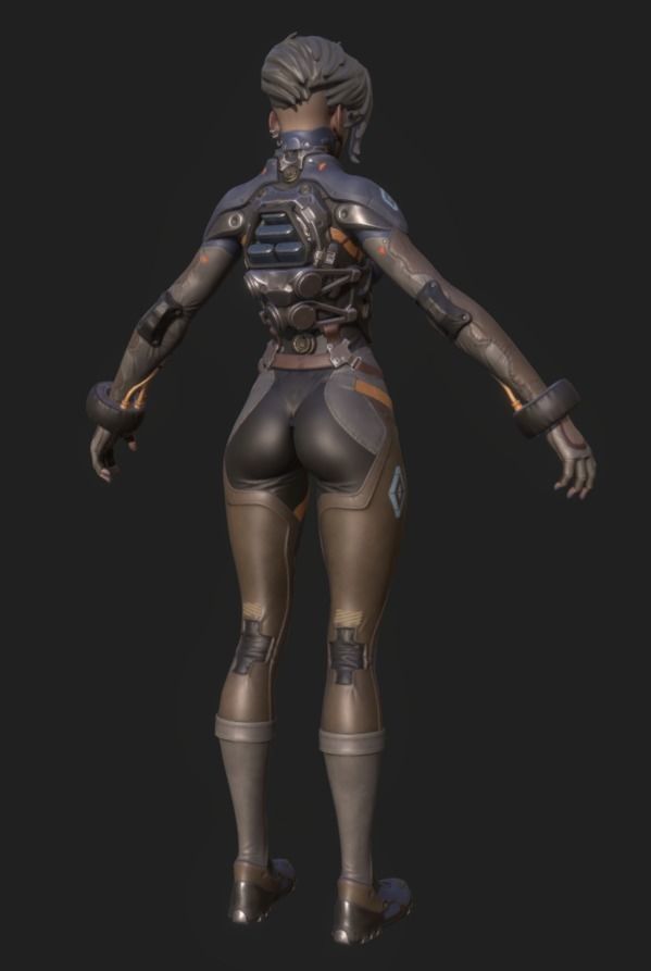 Techna female character in futuristic suit Low-poly 3D model_1