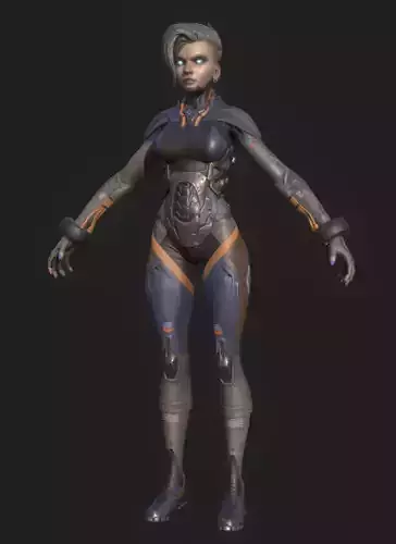 Techna female character in futuristic suit