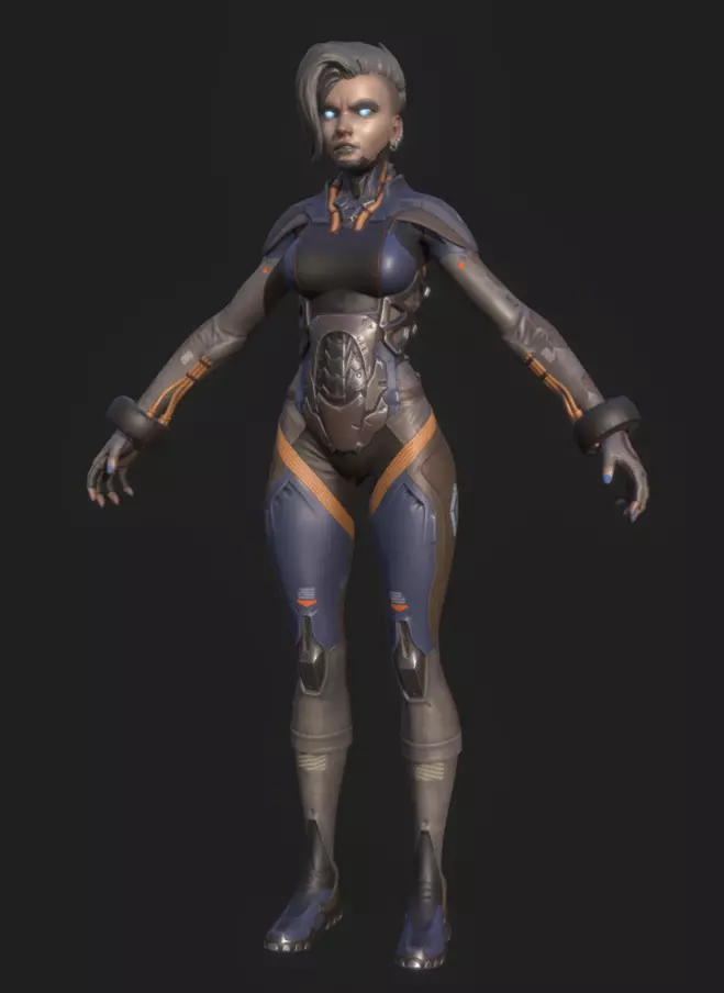Techna female character in futuristic suit Low-poly 3D model_0