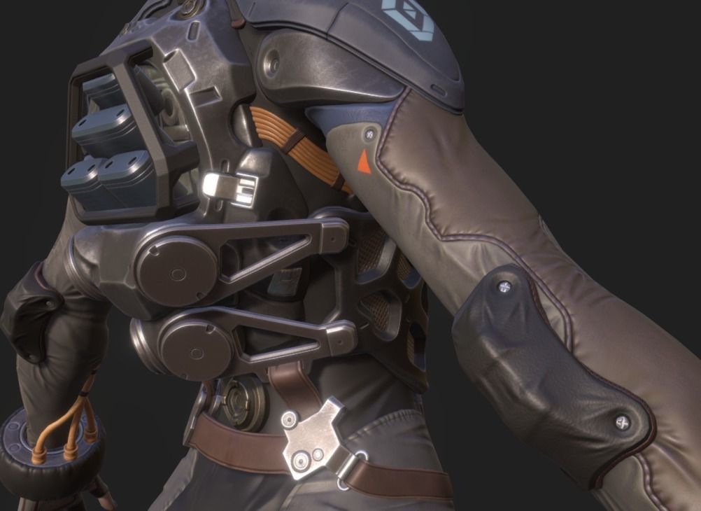 Techna female character in futuristic suit Low-poly 3D model_2