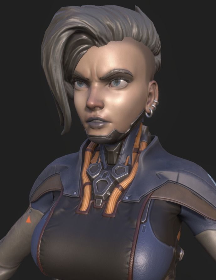 Techna female character in futuristic suit Low-poly 3D model_4