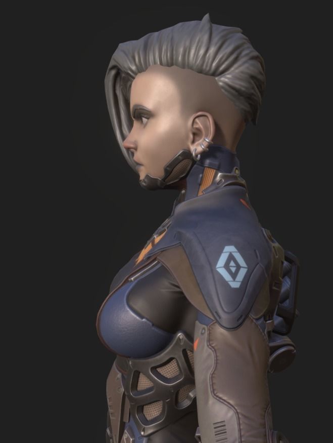 Techna female character in futuristic suit Low-poly 3D model_5