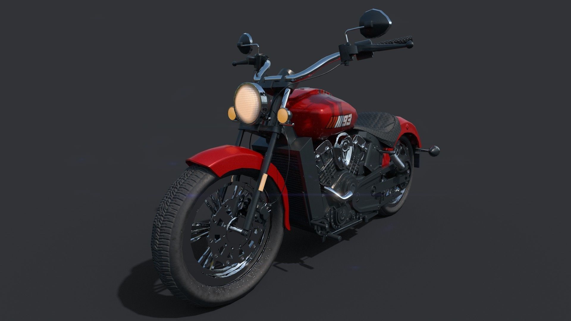 Realistic 3d Bike indian scout motorcycle Low-poly 3D model_2