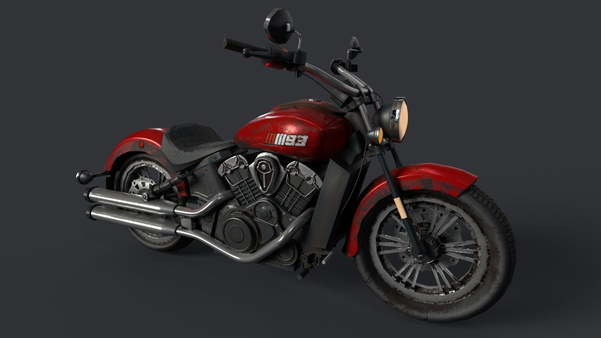 Realistic 3d Bike indian scout motorcycle Low-poly 3D model_1