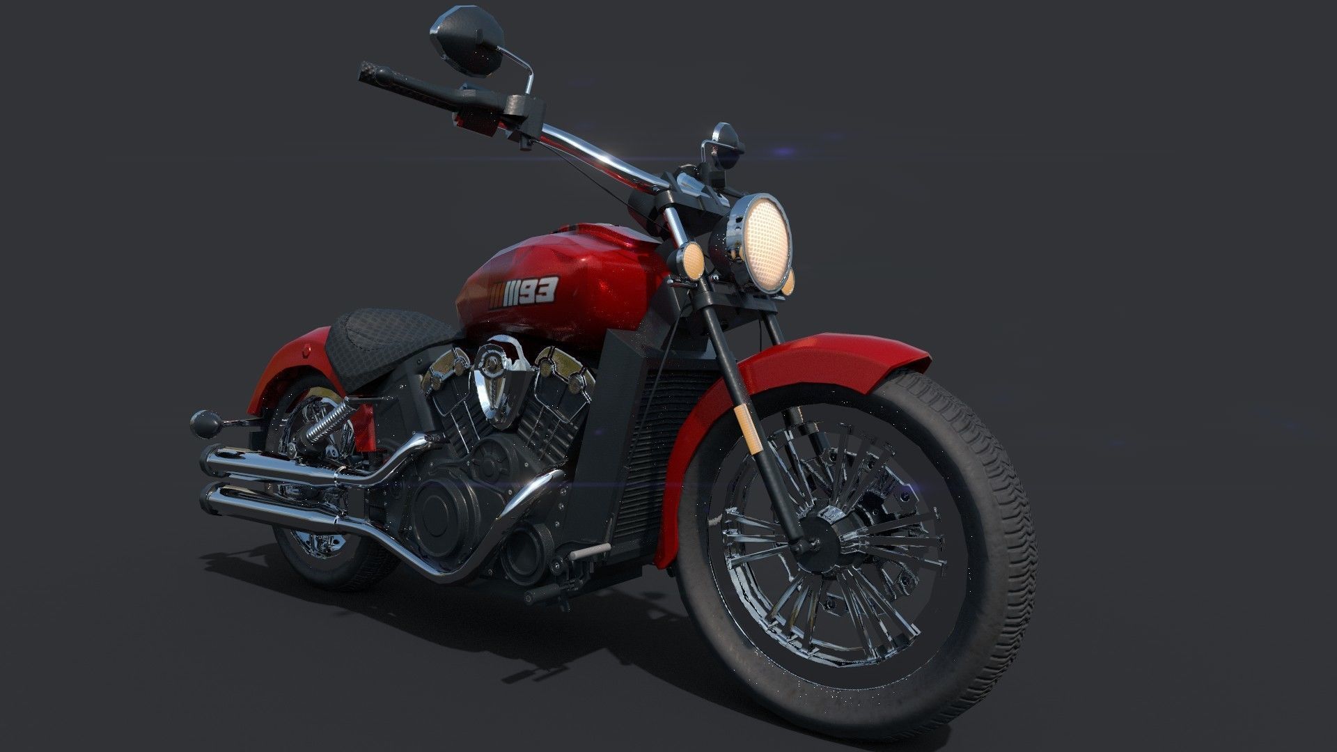 Realistic 3d Bike indian scout motorcycle Low-poly 3D model_7