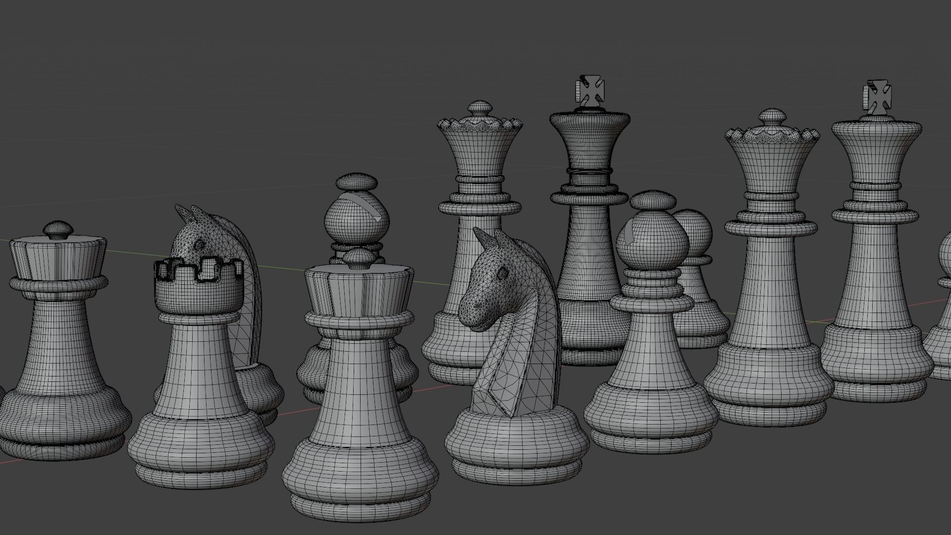 Chess Piece Set with Procedural Material 3D model_2