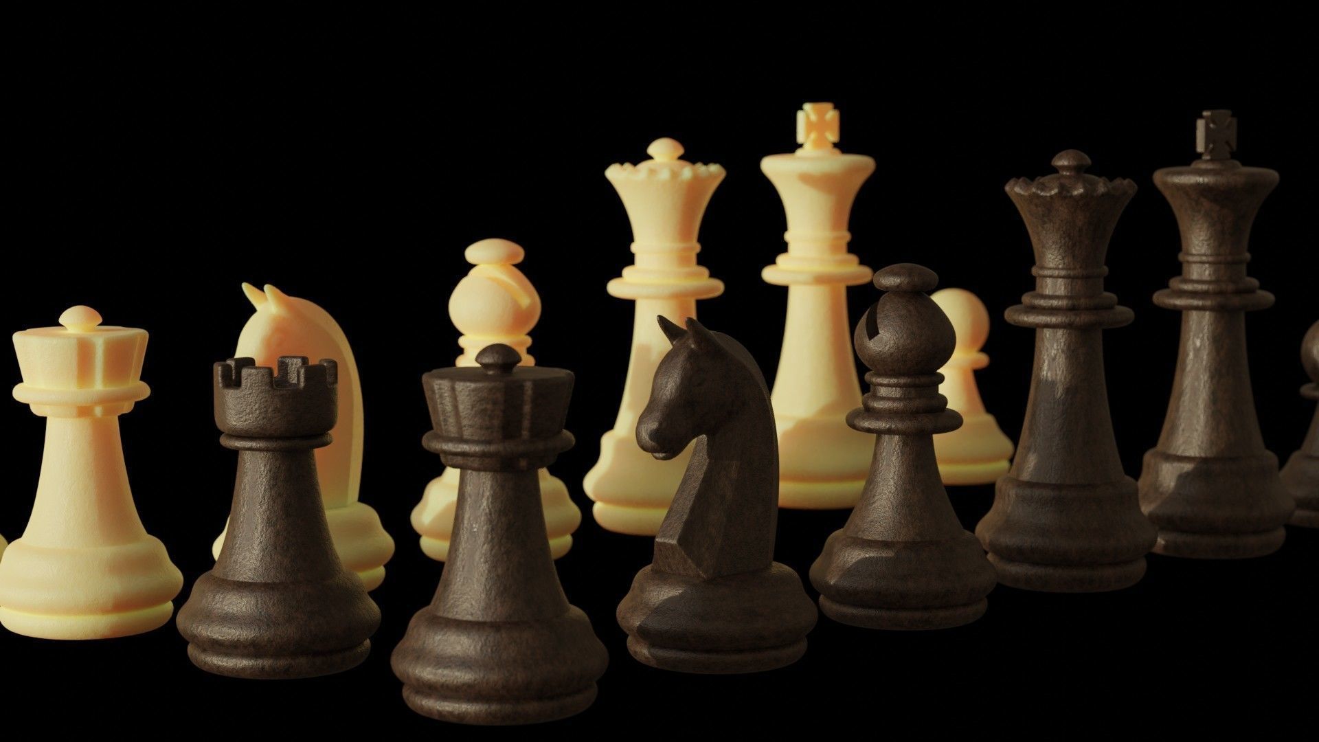 Chess Piece Set with Procedural Material 3D model_1