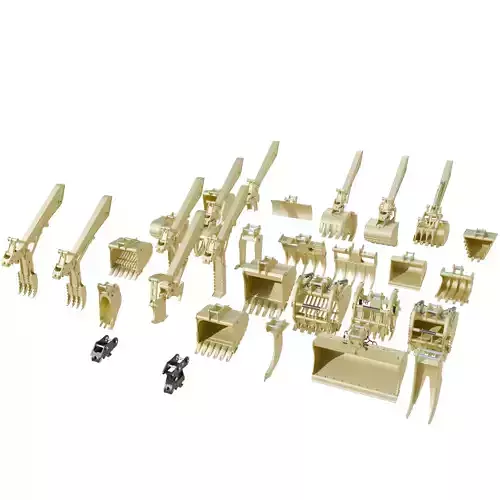 Excavator Attachments Pack - Rockland  31 Pieces Low-poly 3D model