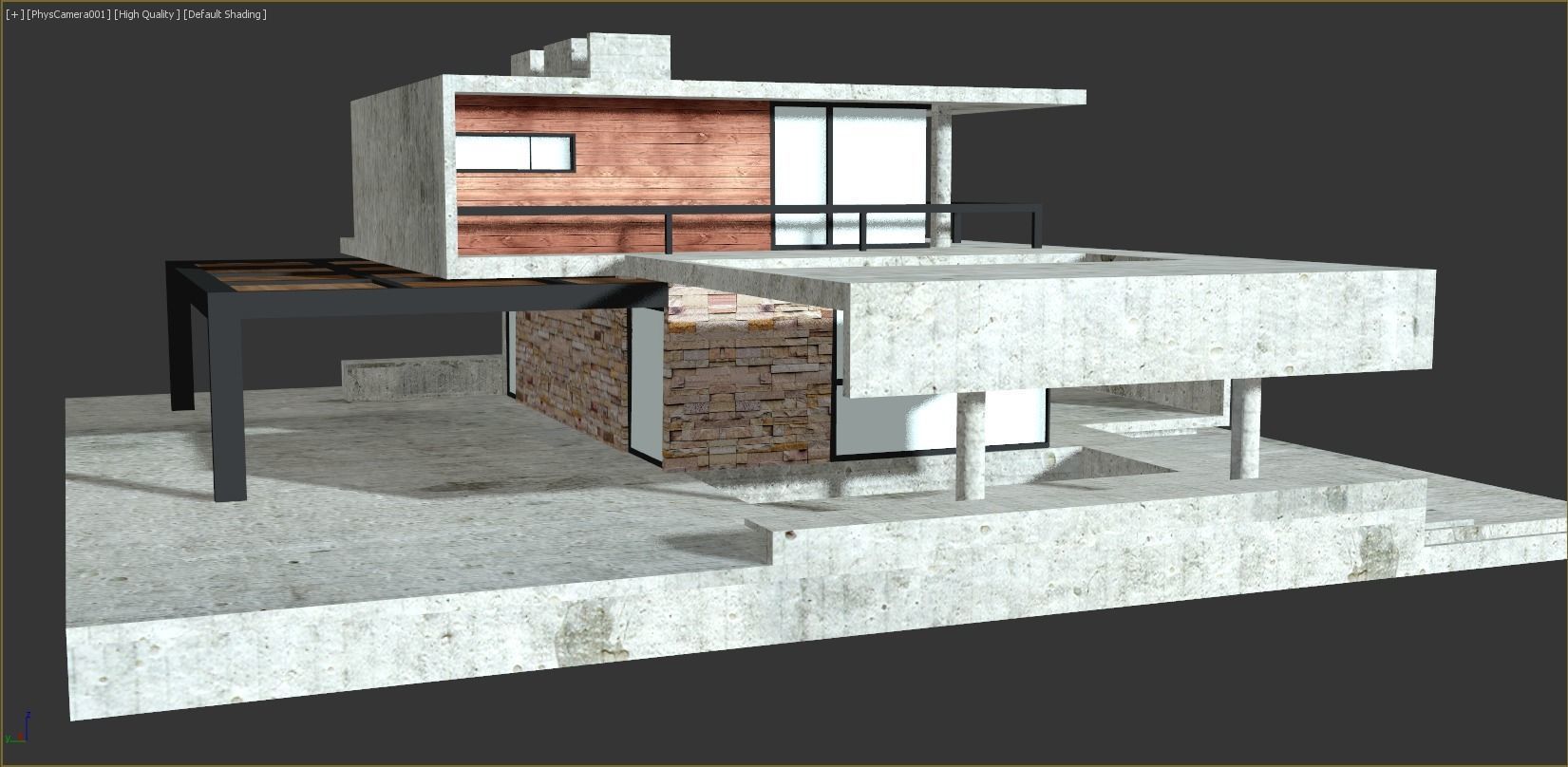 Moden Concrete House Low-poly 3D model_12
