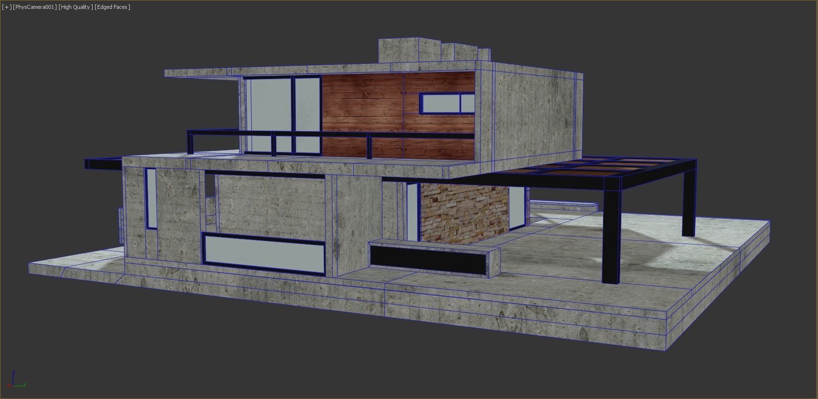 Moden Concrete House Low-poly 3D model_9