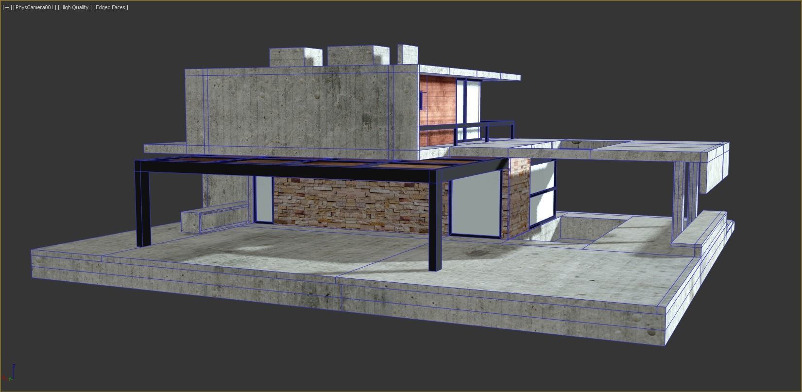 Moden Concrete House Low-poly 3D model_11