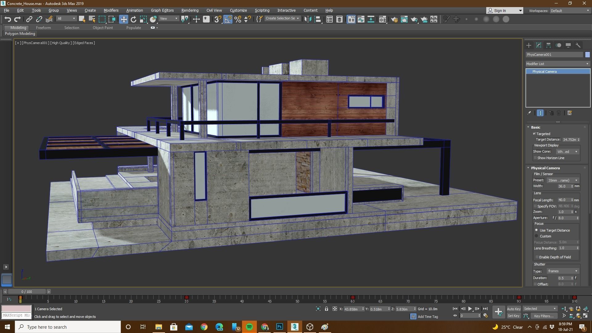 Moden Concrete House Low-poly 3D model_7