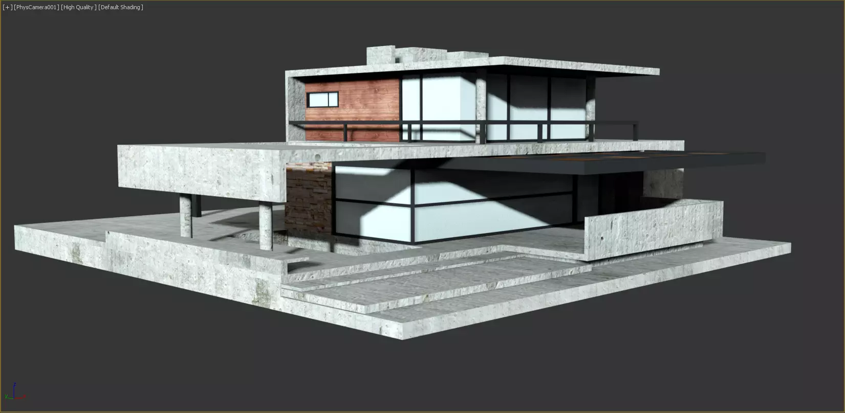 Moden Concrete House Low-poly 3D model_0