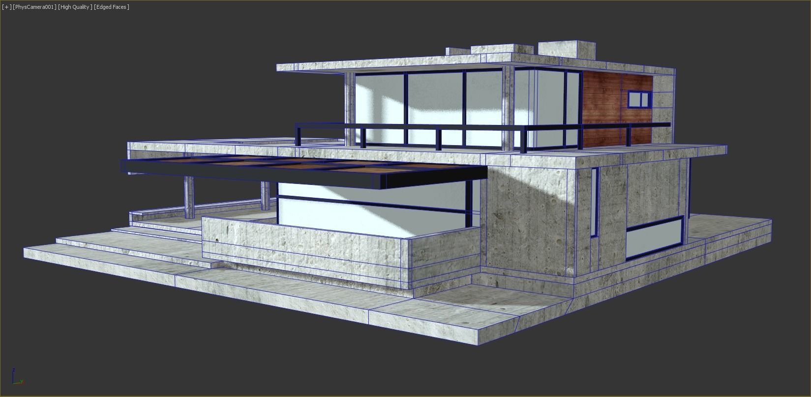 Moden Concrete House Low-poly 3D model_5