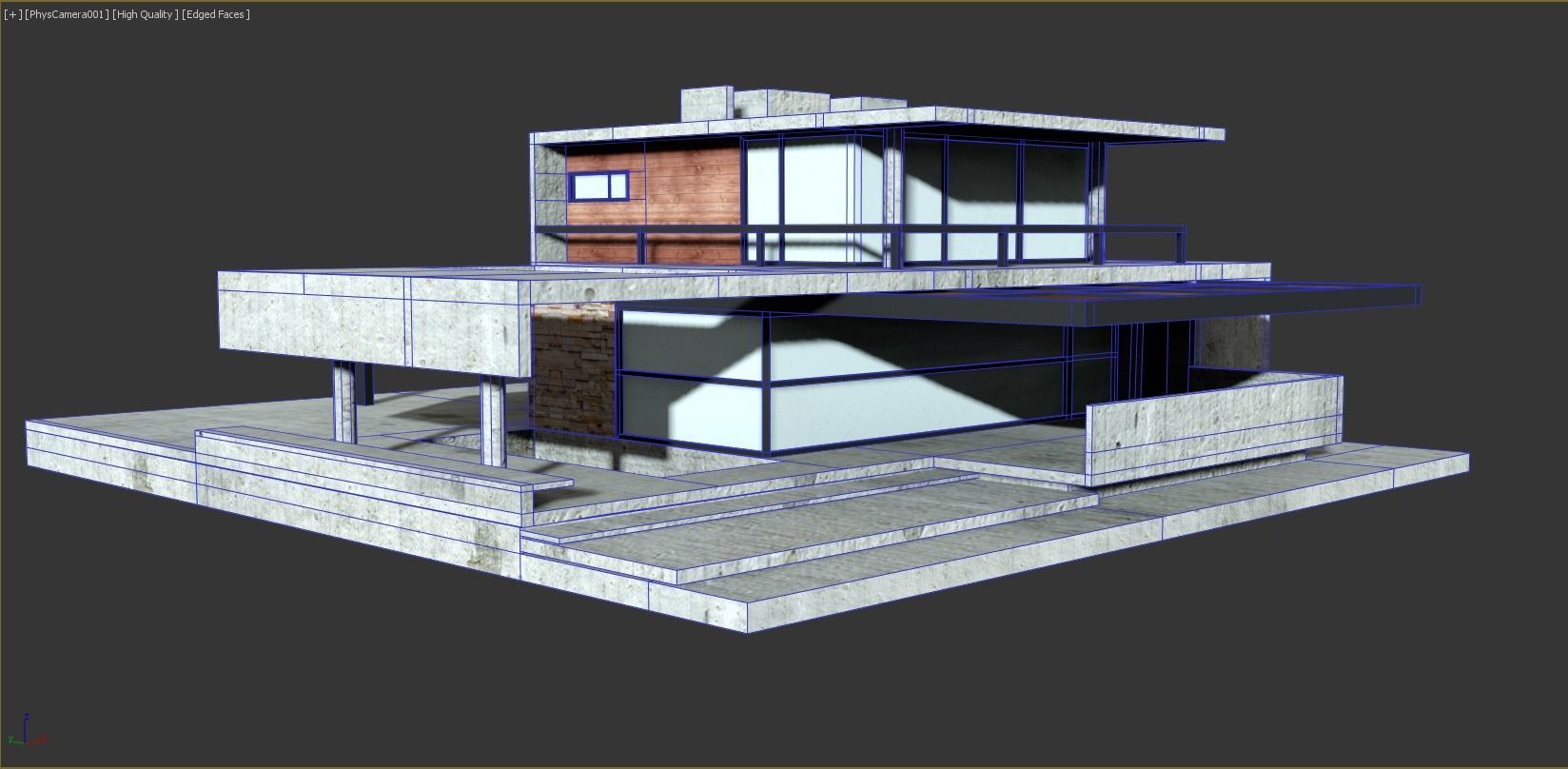 Moden Concrete House Low-poly 3D model_1