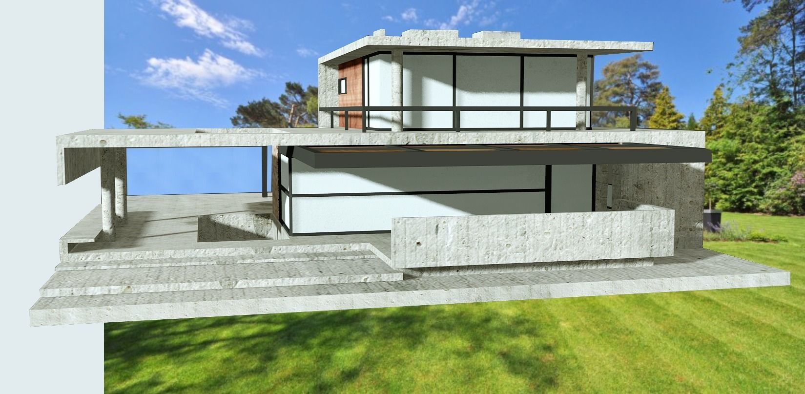 Moden Concrete House Low-poly 3D model_16