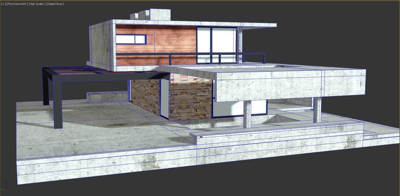 Moden Concrete House Low-poly 3D model_13
