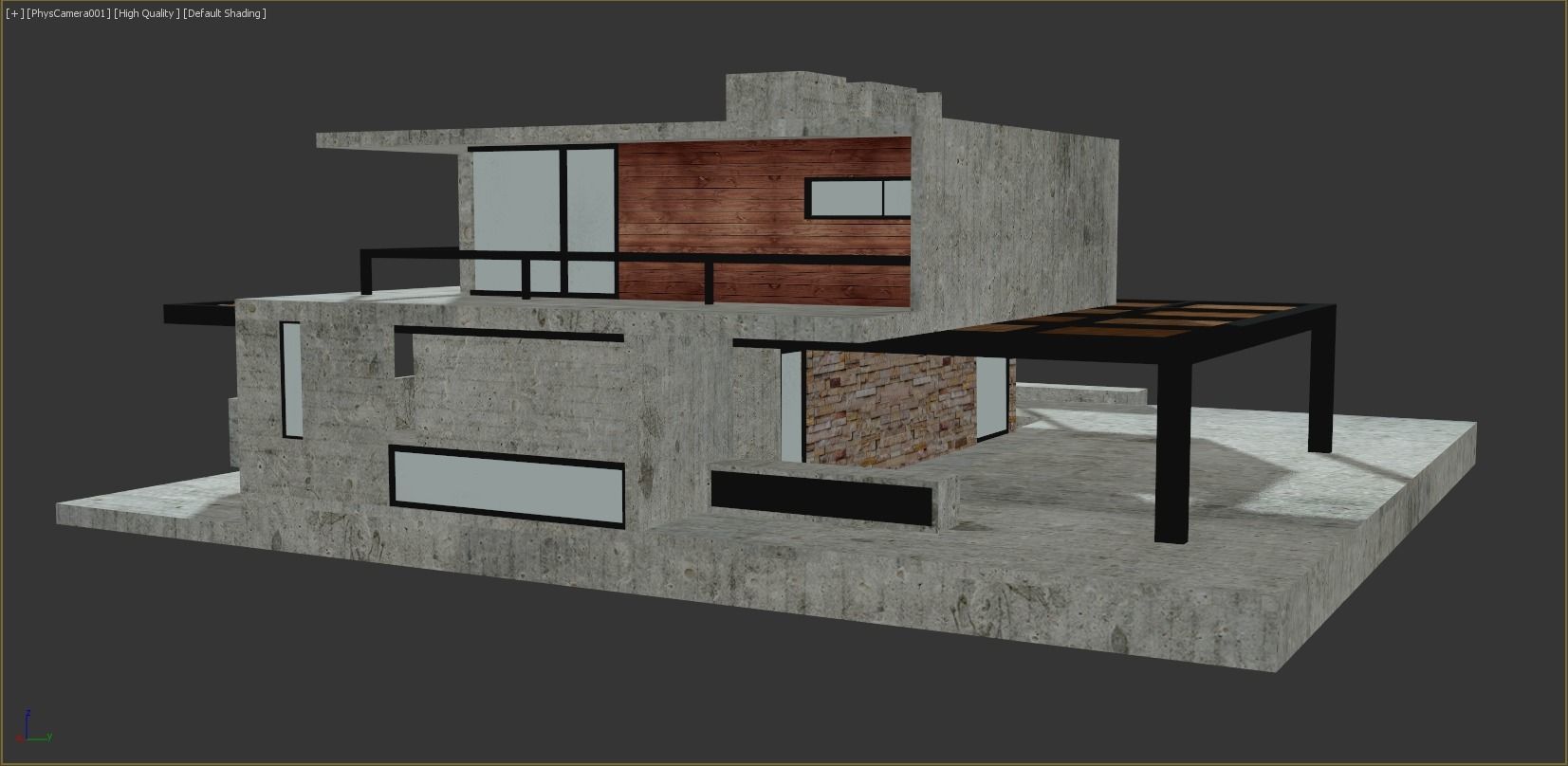 Moden Concrete House Low-poly 3D model_8
