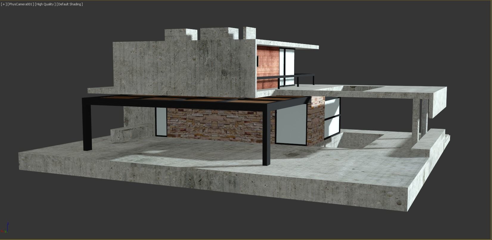 Moden Concrete House Low-poly 3D model_10