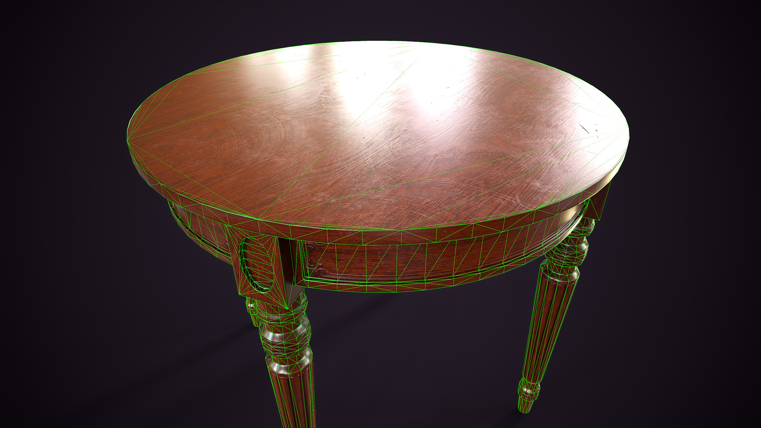 Classic vintage round table Low-poly 3D model_11