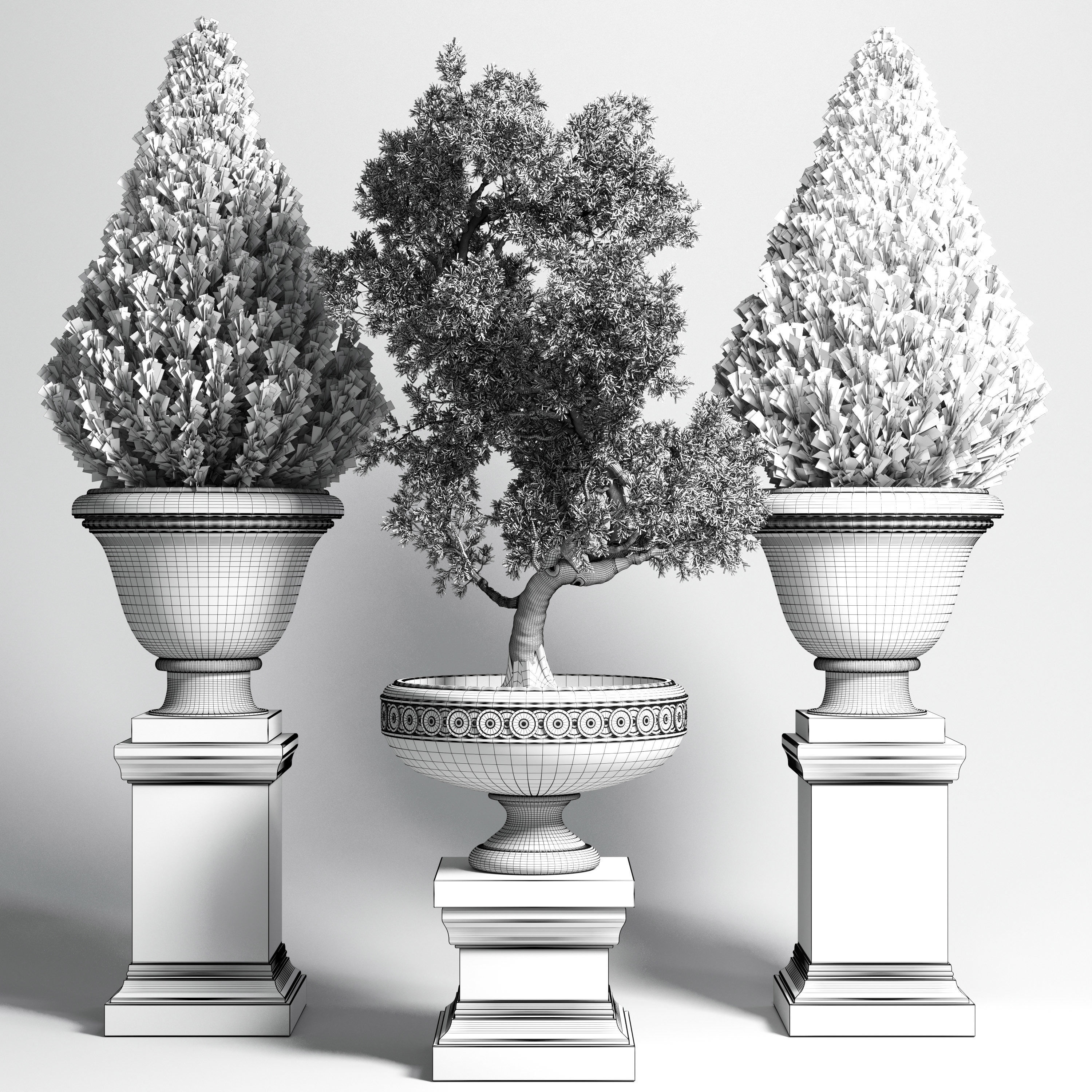  Outdoor plant 44- tree thuja bonsai concrete old classic vase 3D model_5