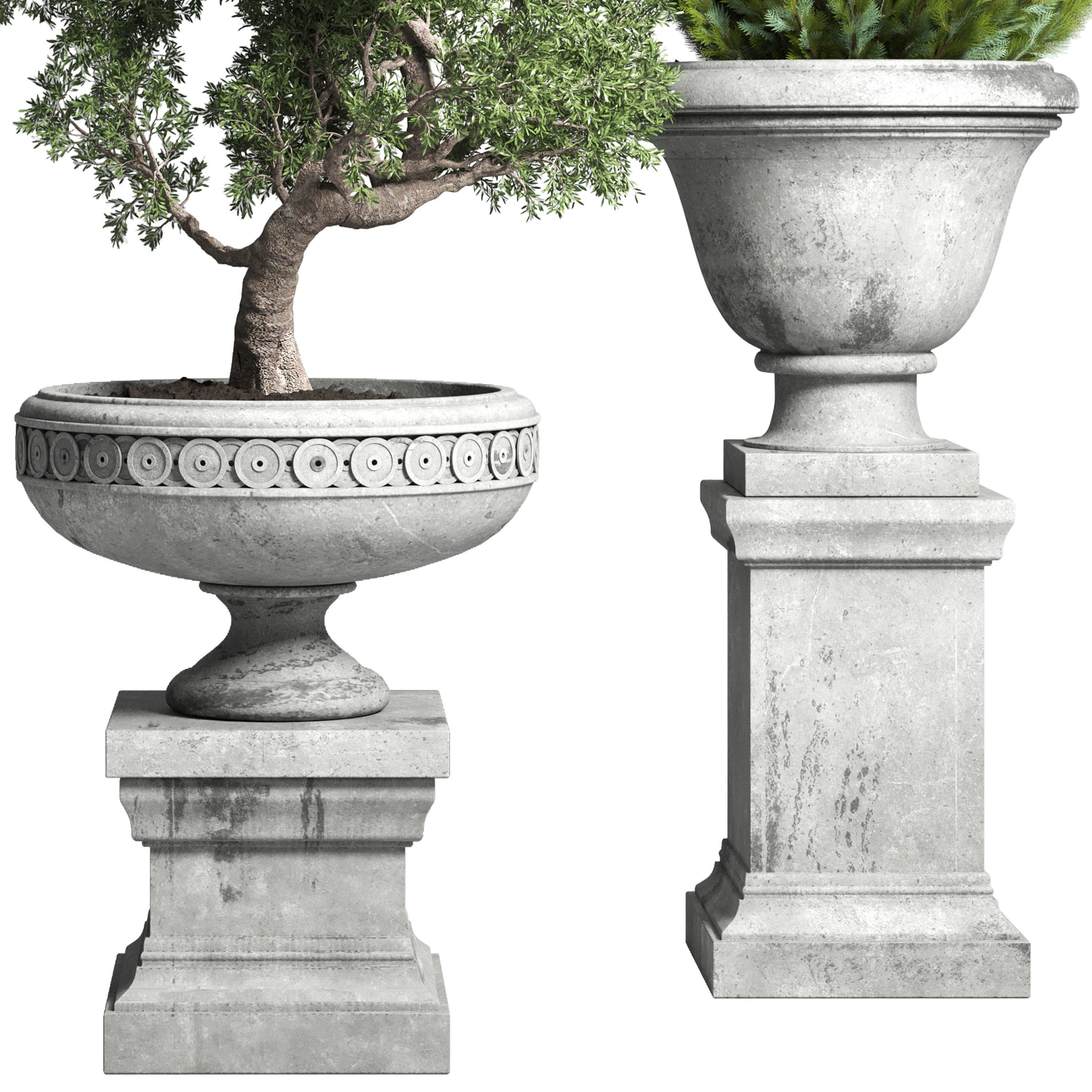  Outdoor plant 44- tree thuja bonsai concrete old classic vase 3D model_2