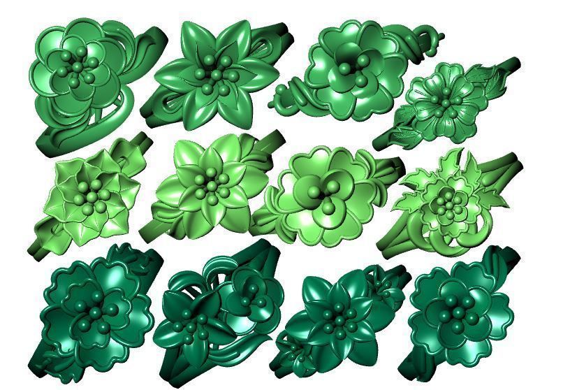 rings gold ring with flowers 3D print model_5