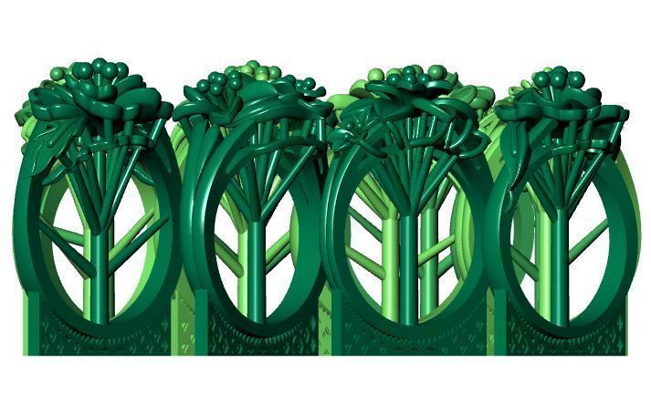 rings gold ring with flowers 3D print model_7