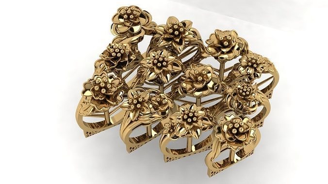 rings gold ring with flowers 3D print model