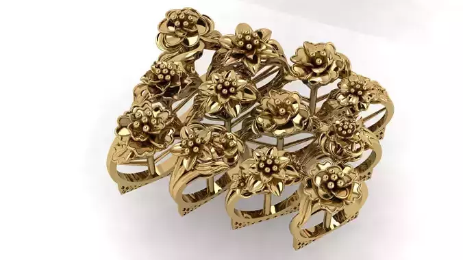 rings gold ring with flowers 3D print model