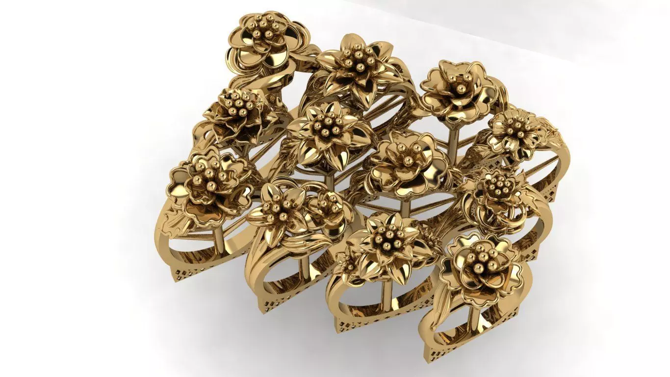rings gold ring with flowers 3D print model_0