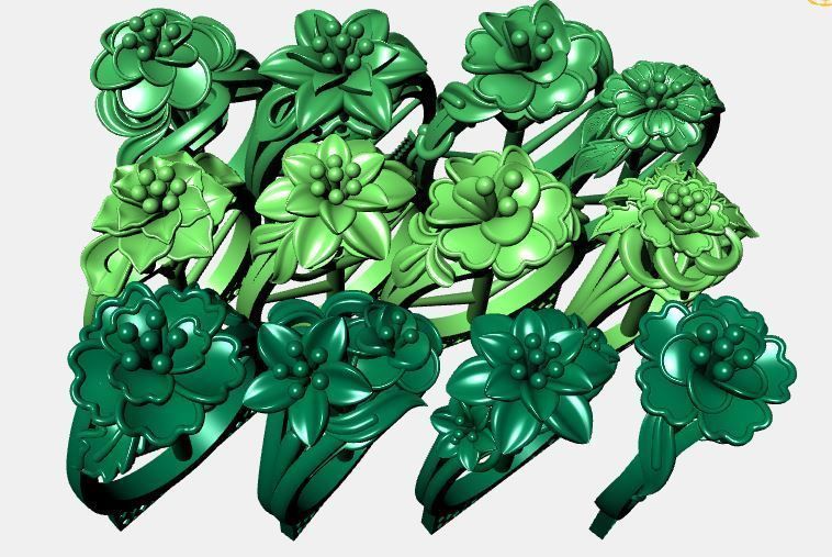 rings gold ring with flowers 3D print model_4