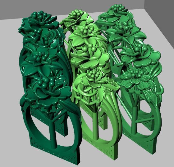 rings gold ring with flowers 3D print model_9