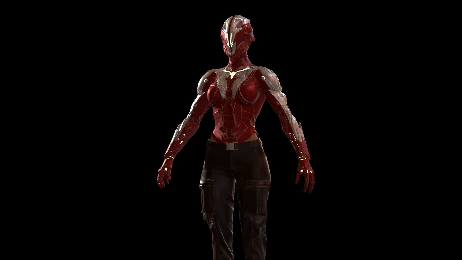 CyborgKiller woman holding gun Low-poly 3D model_34