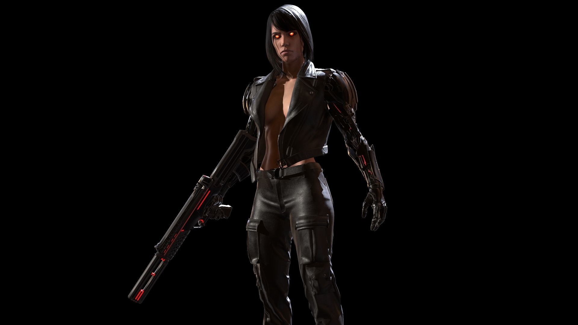 CyborgKiller woman holding gun Low-poly 3D model_65