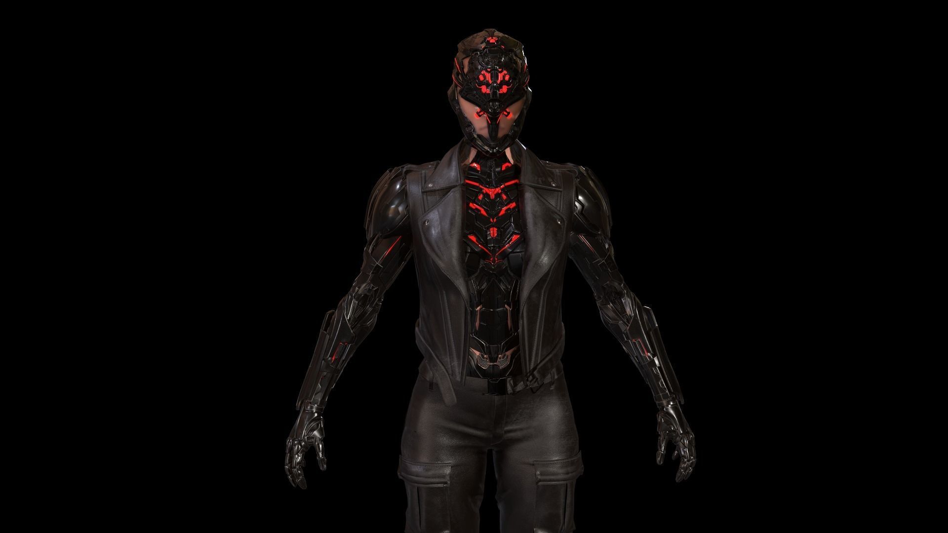 CyborgKiller woman holding gun Low-poly 3D model_75