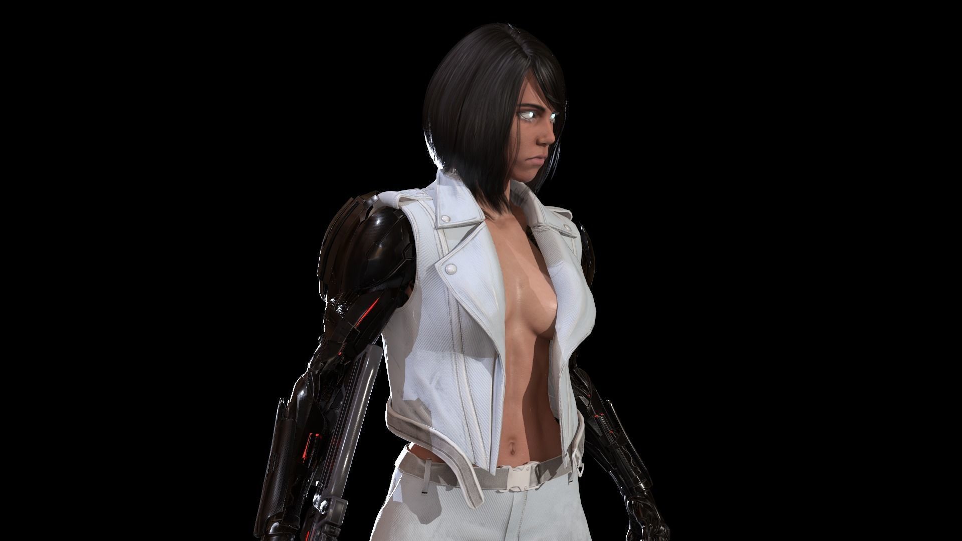 CyborgKiller woman holding gun Low-poly 3D model_74