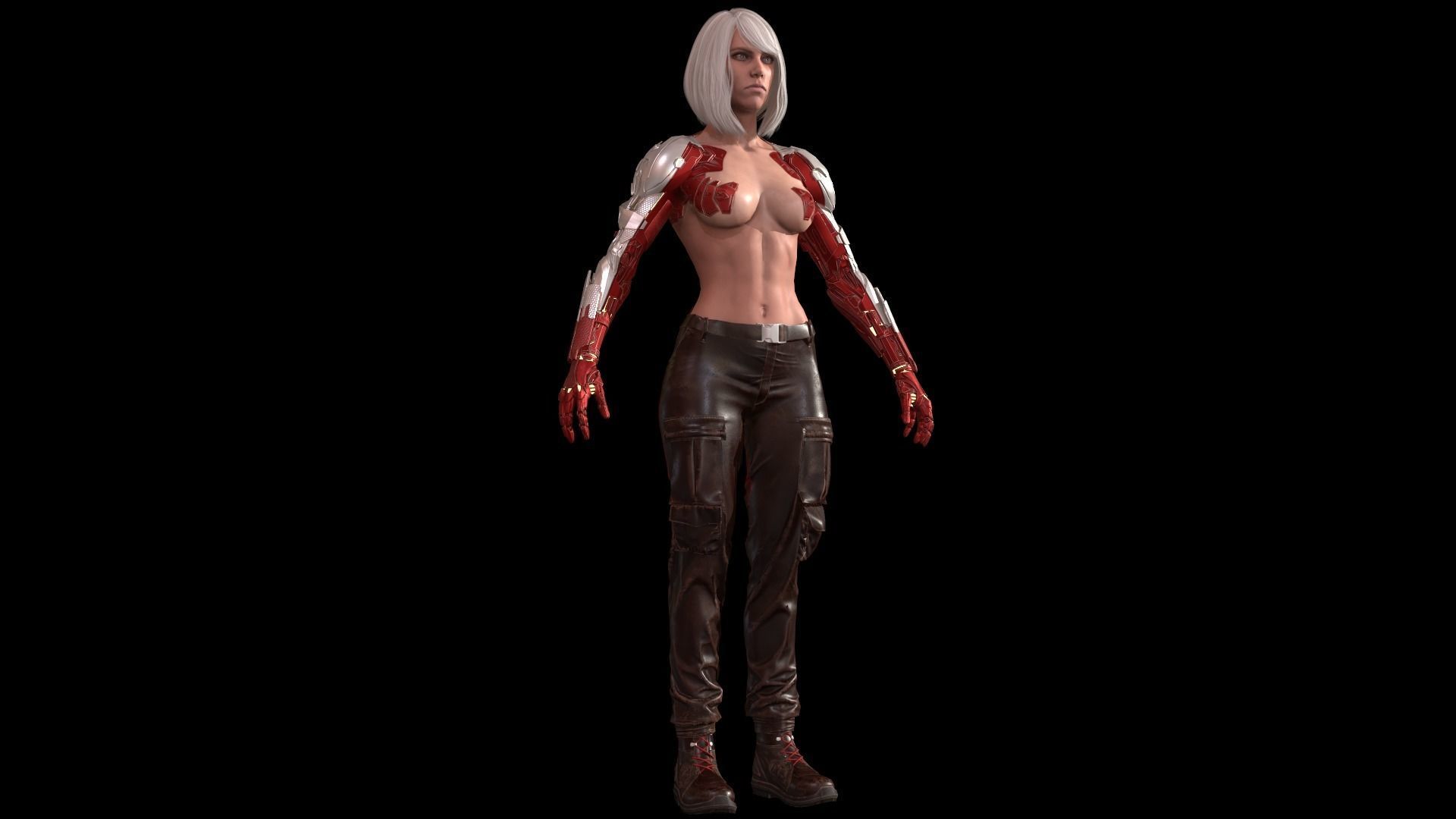 CyborgKiller woman holding gun Low-poly 3D model_8