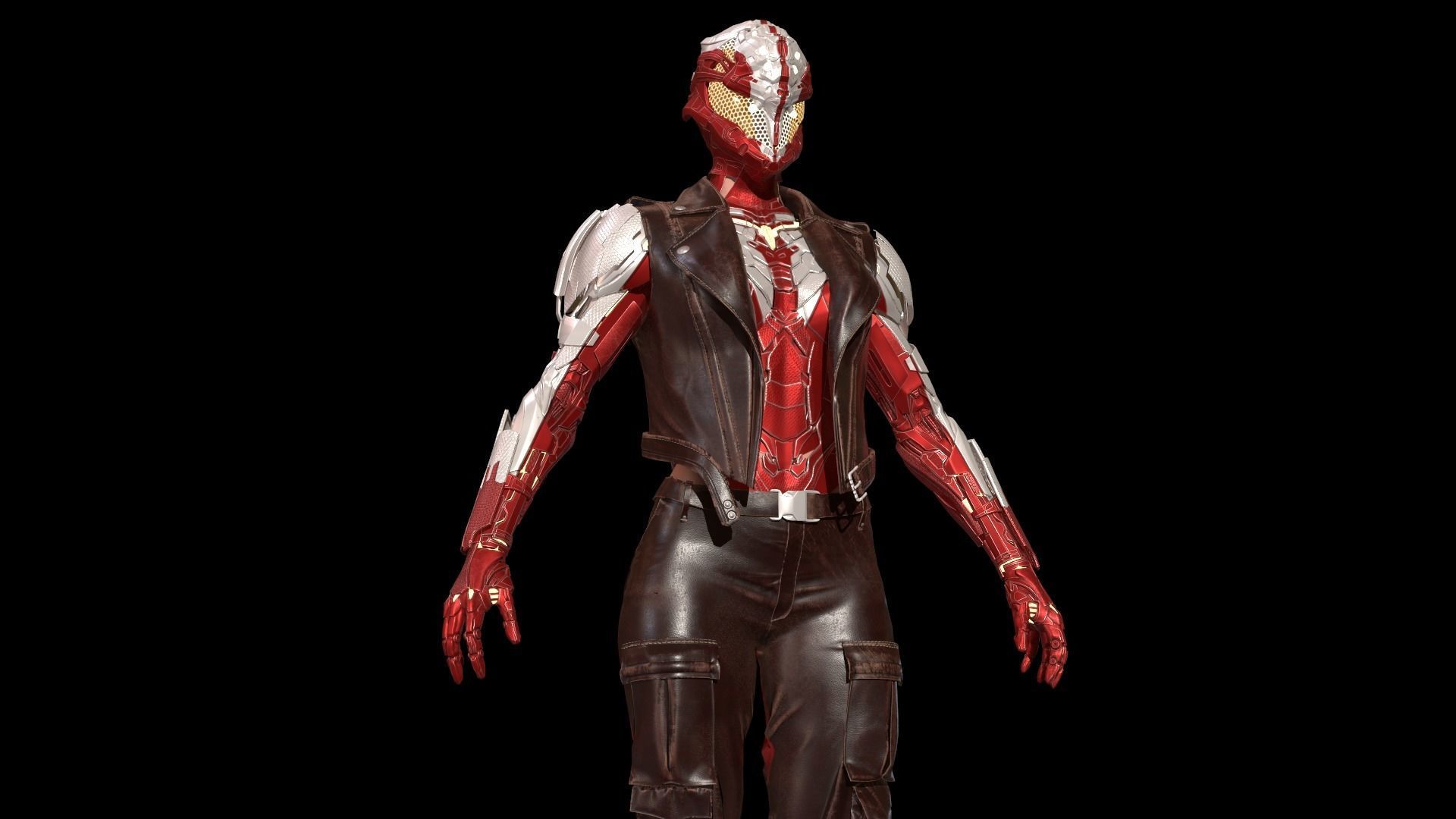 CyborgKiller woman holding gun Low-poly 3D model_63