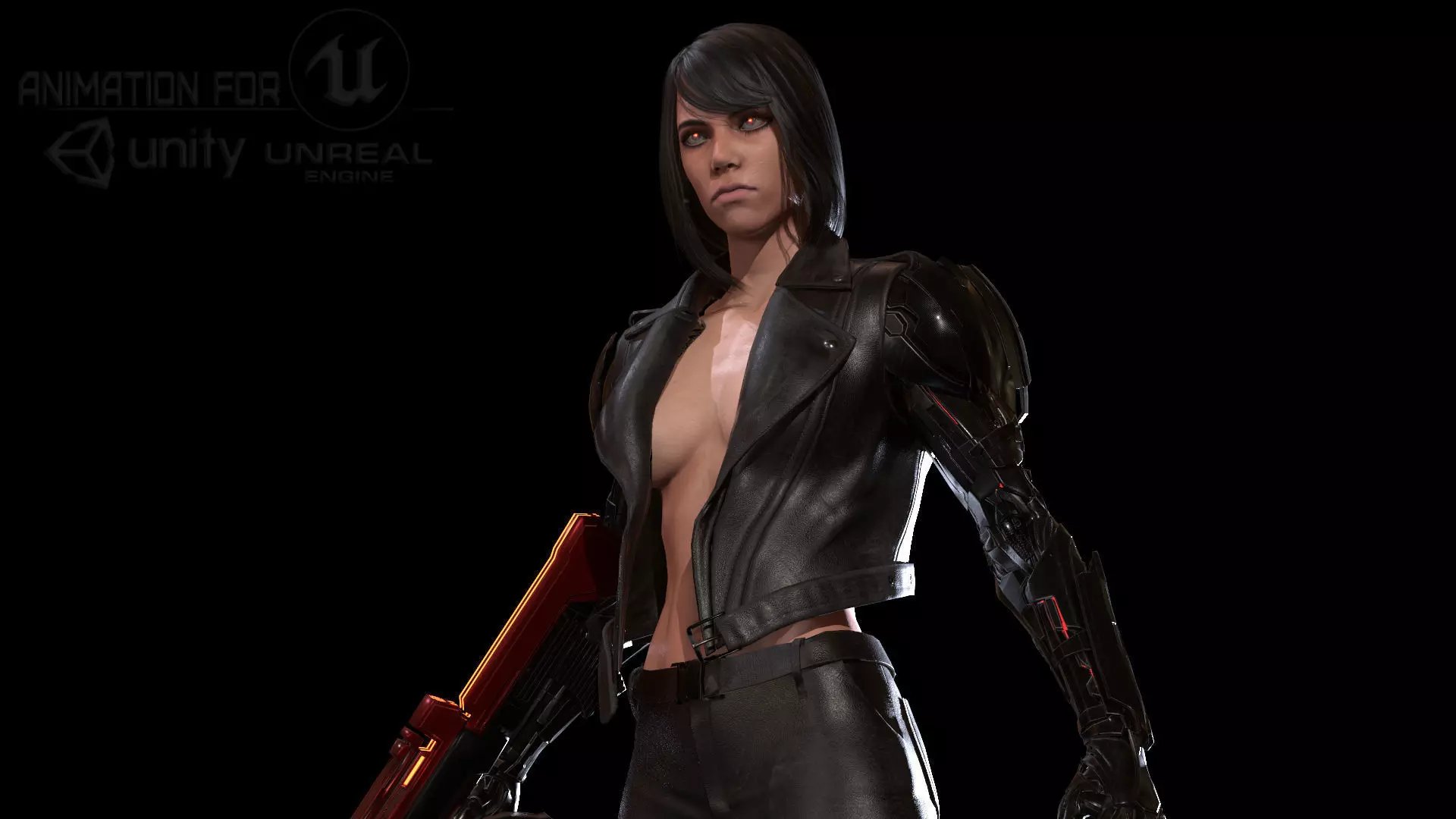 CyborgKiller woman holding gun Low-poly 3D model_0