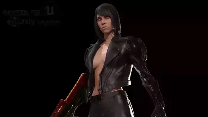 CyborgKiller woman holding gun Low-poly 3D model