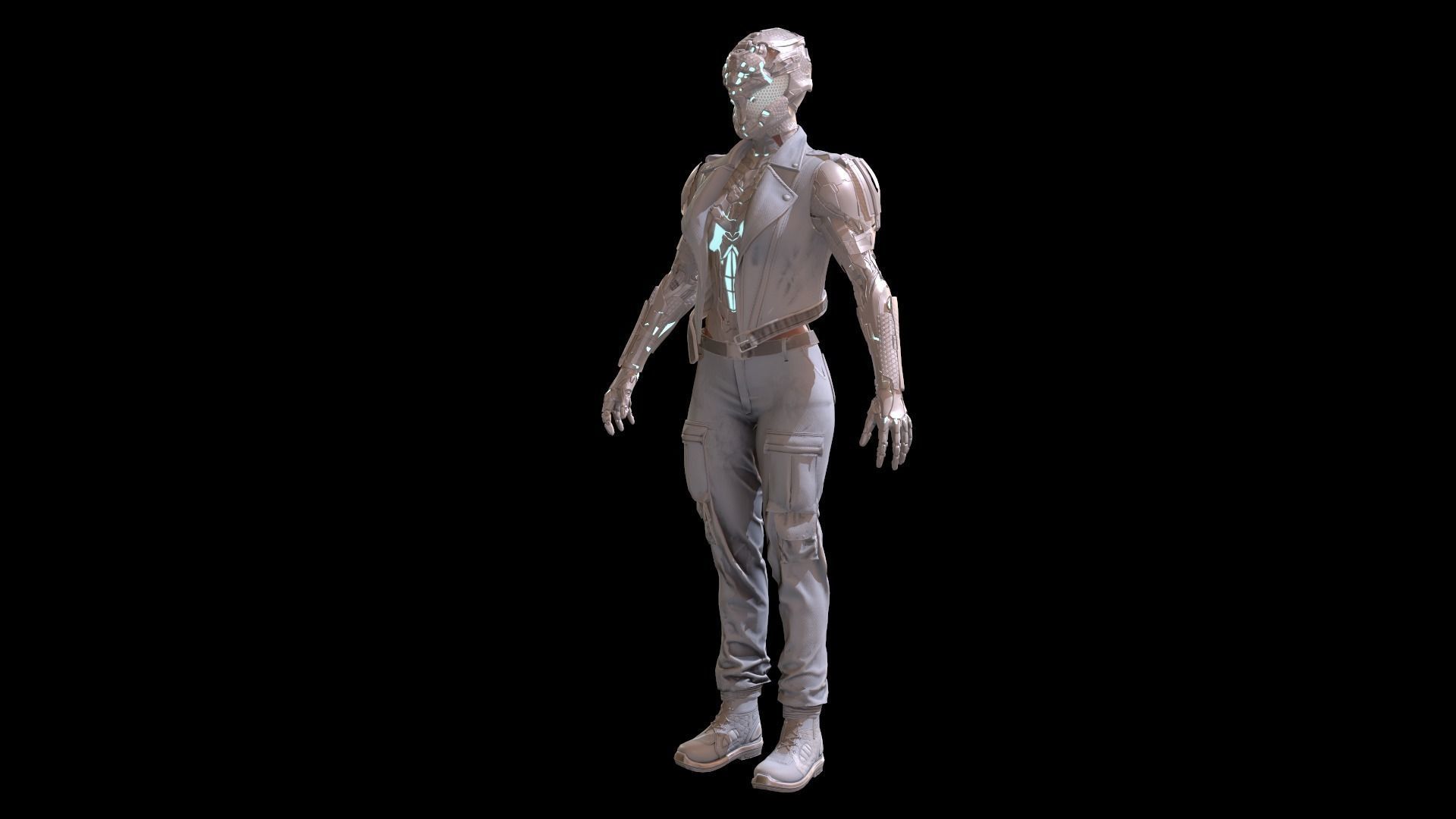 CyborgKiller woman holding gun Low-poly 3D model_72